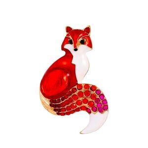 RED ENAMEL FOX BROOCH